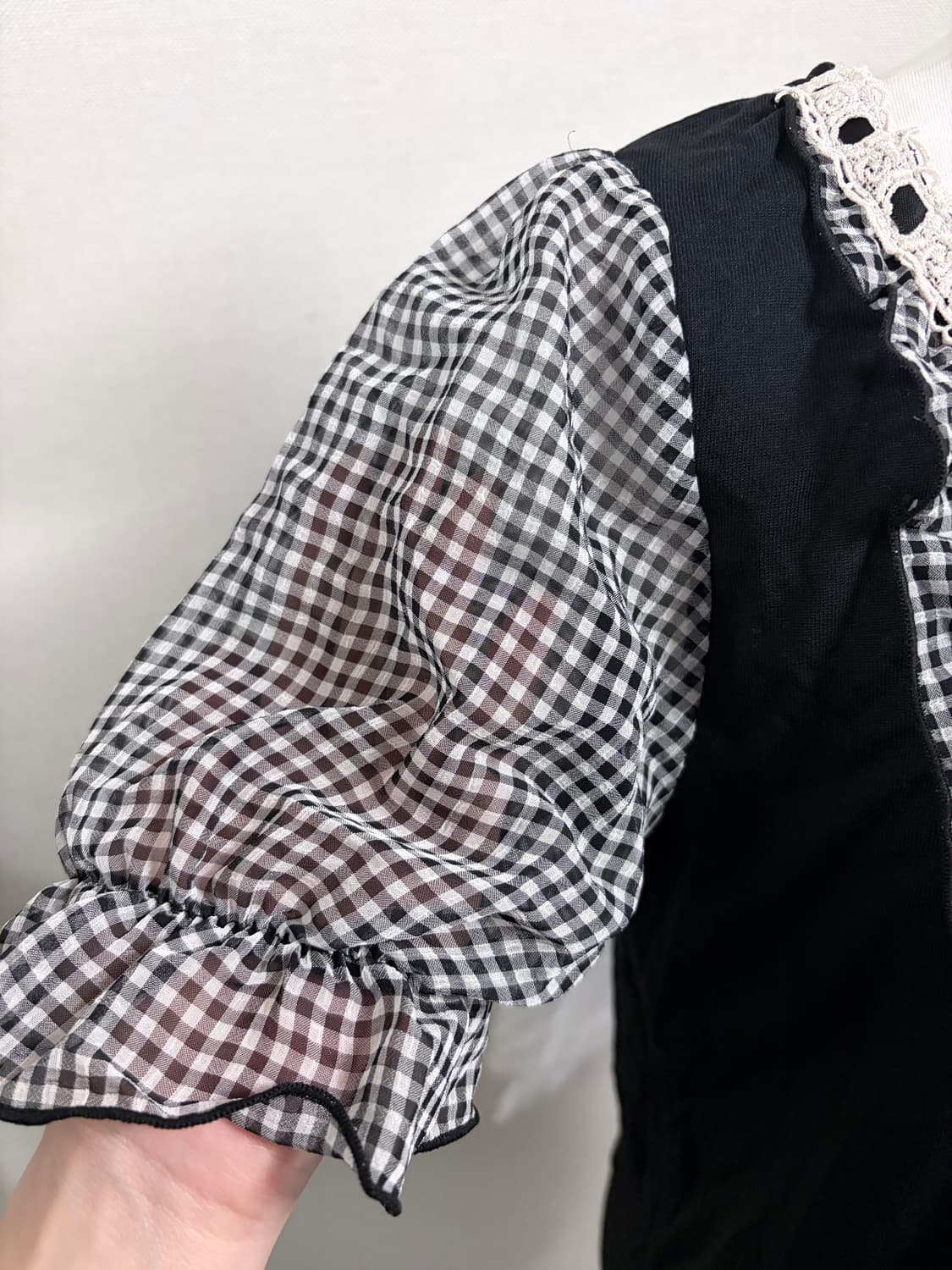 엑시즈팜 공겜여주 레이스 체크 반팔 상품이미지5