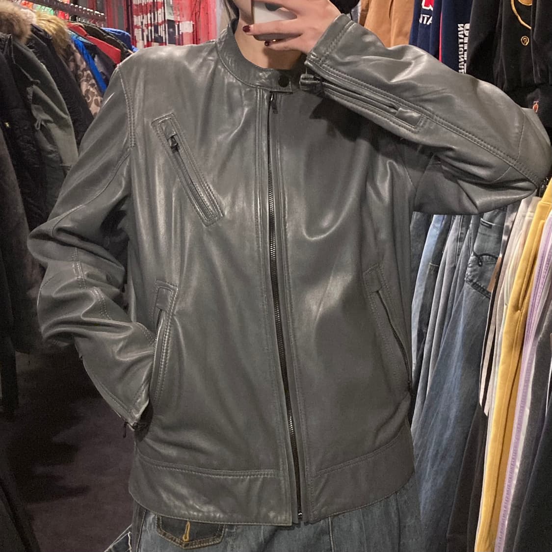 [IM]DKNY 헨리넥 양가죽 레더자켓 그레이 상품이미지6