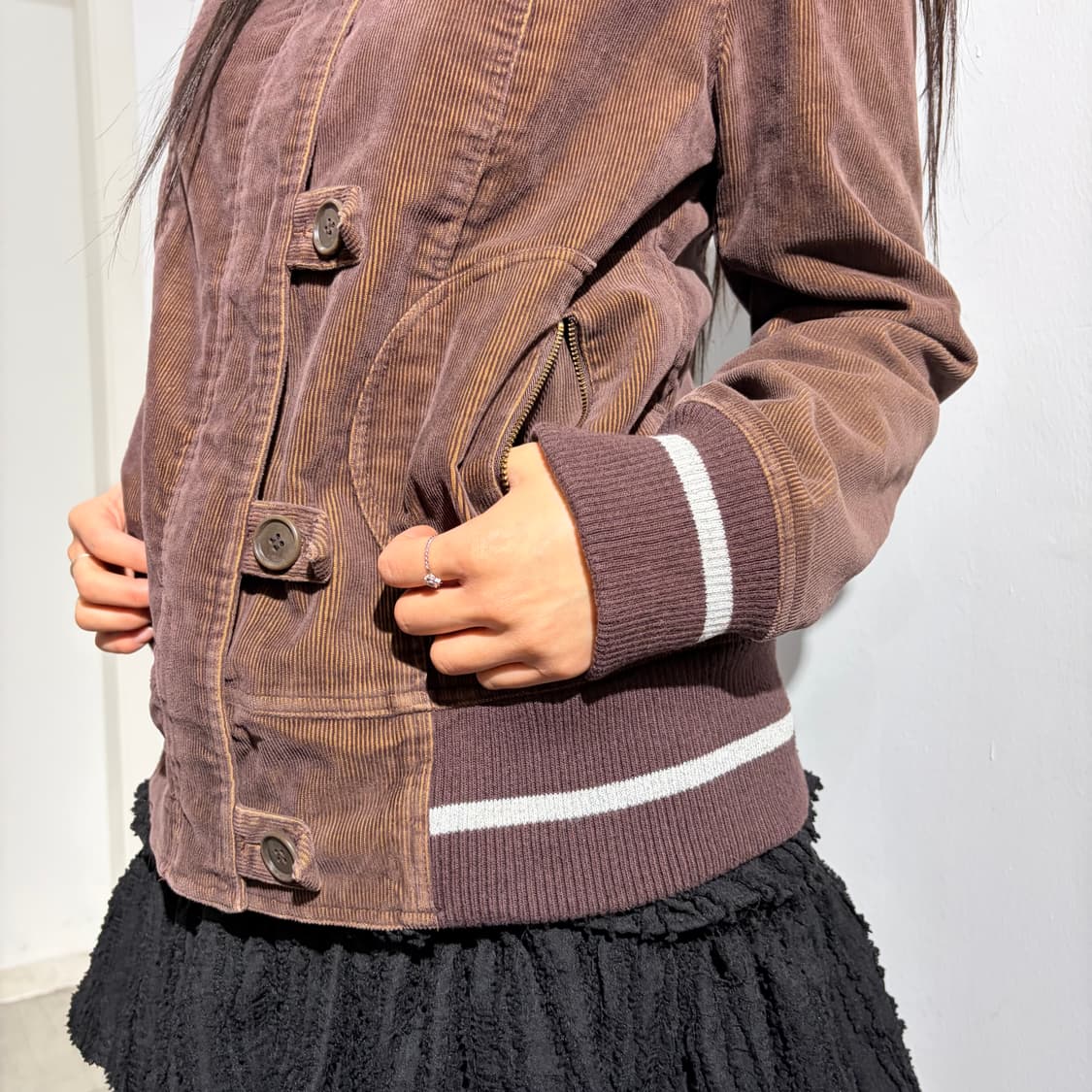 Enrico Coveri 브라운 코듀로이 단추 집업 자켓 상품이미지3