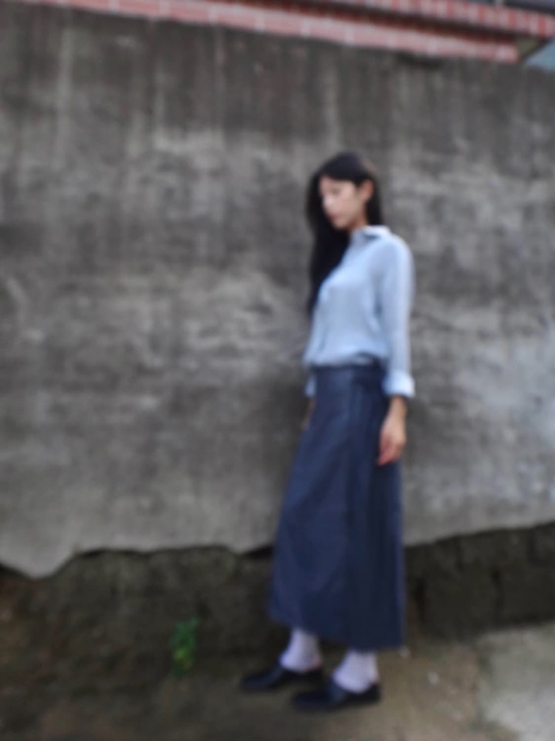 Leather & pleats mix skirt / grey 상품이미지1