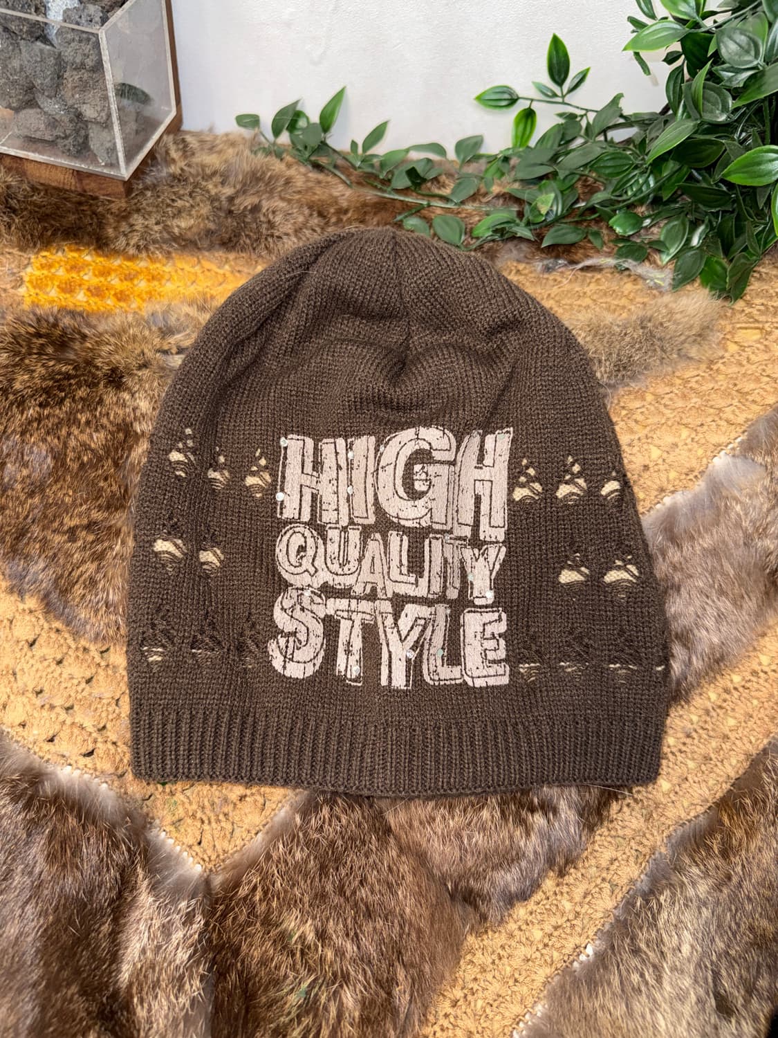 Brown damaged stripe reversible beanie 상품이미지6