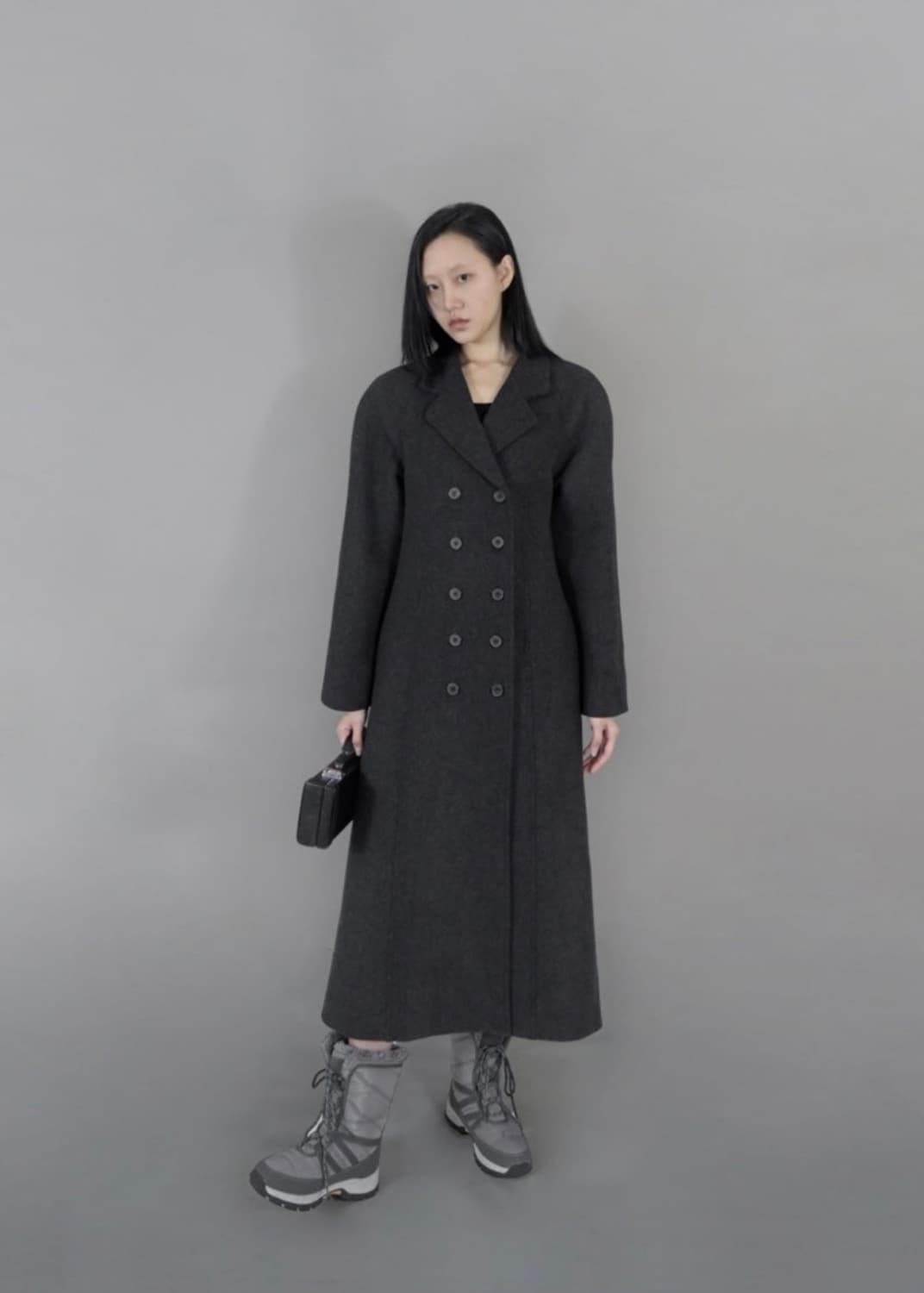 에옹쓰 라이닝 맥시 더블 코트 차콜 상품이미지1