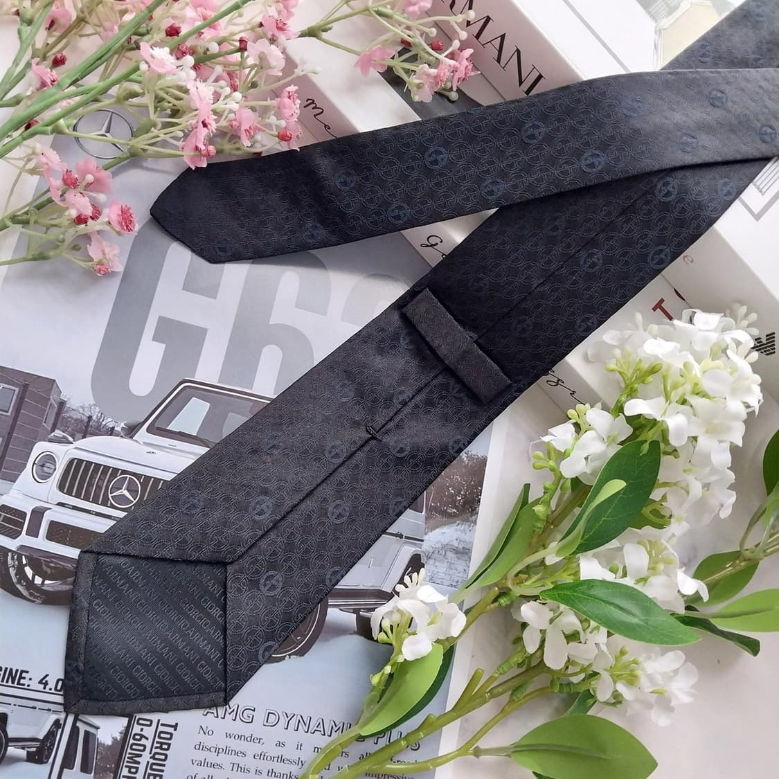 조르지오 아르마니 실크 로고 패턴 넥타이 7.5cm A+등급 K2331 상품이미지4