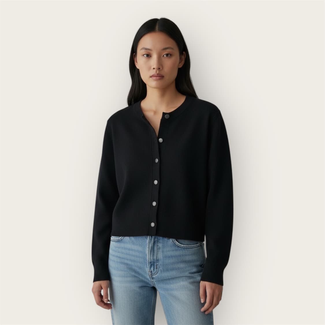 XS/ 샤넬 유니폼라인 은장버튼 라나울 가디건 상품이미지1