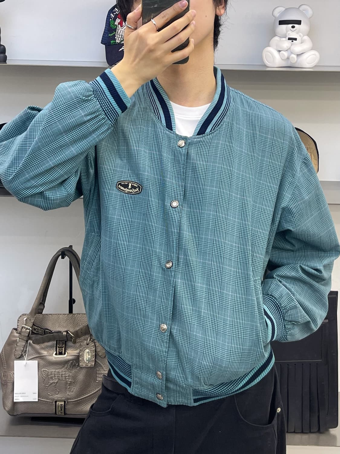 입생로랑 90s YSL 로고 체크 블루종 상품이미지1