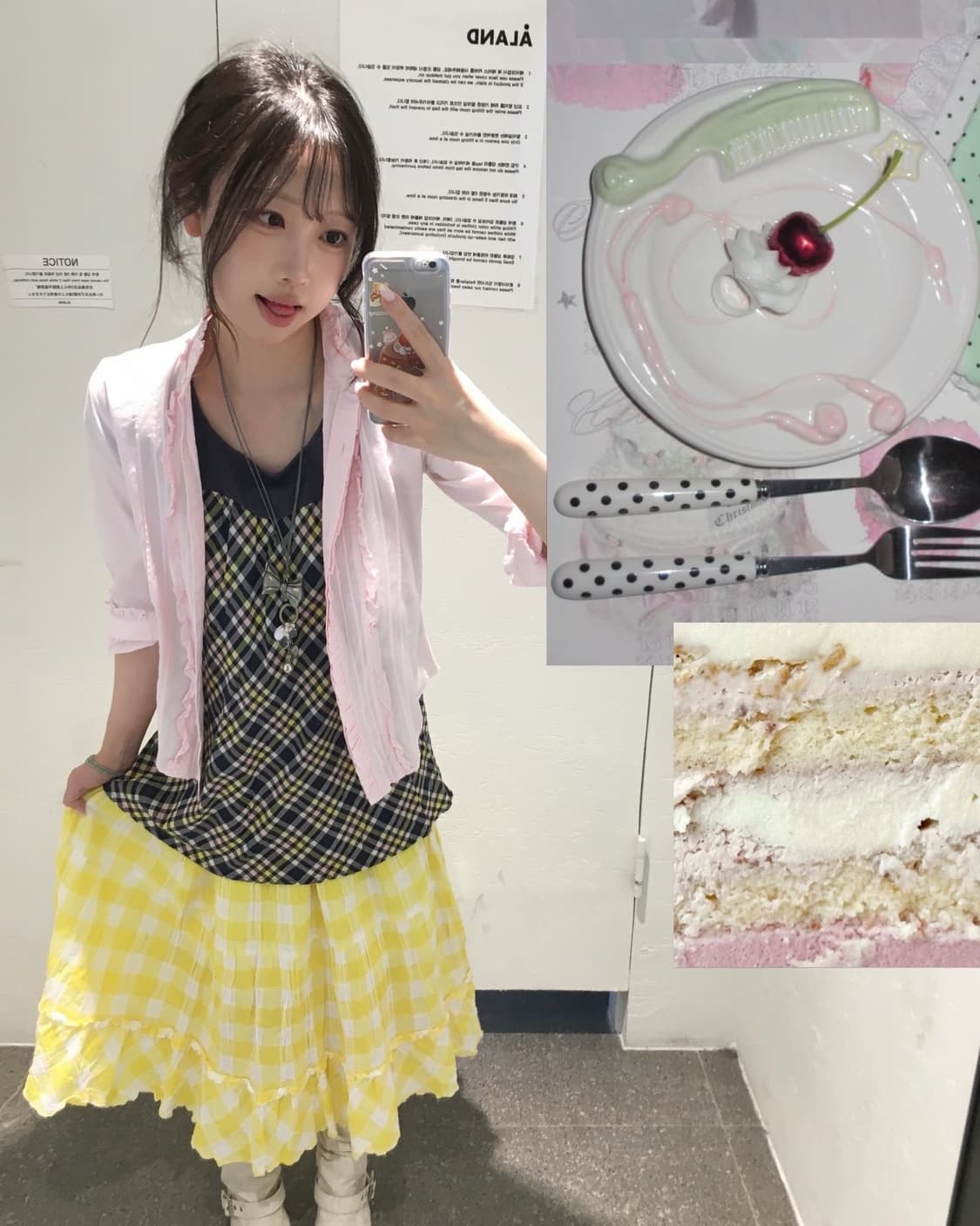 빈티지 캔디걸 핑크 옐로우 체크 코디세트 상품이미지2