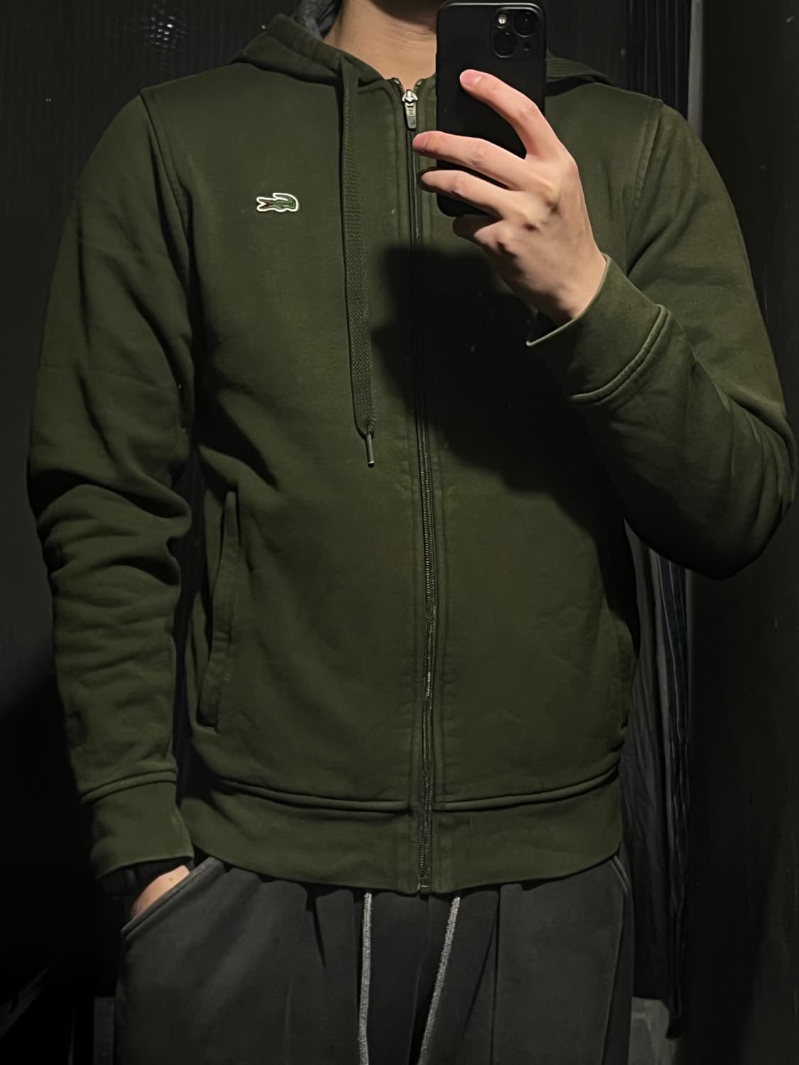 라코스테 스포츠 카키 그린 크록패치 기모 후드집업 S 상품이미지1