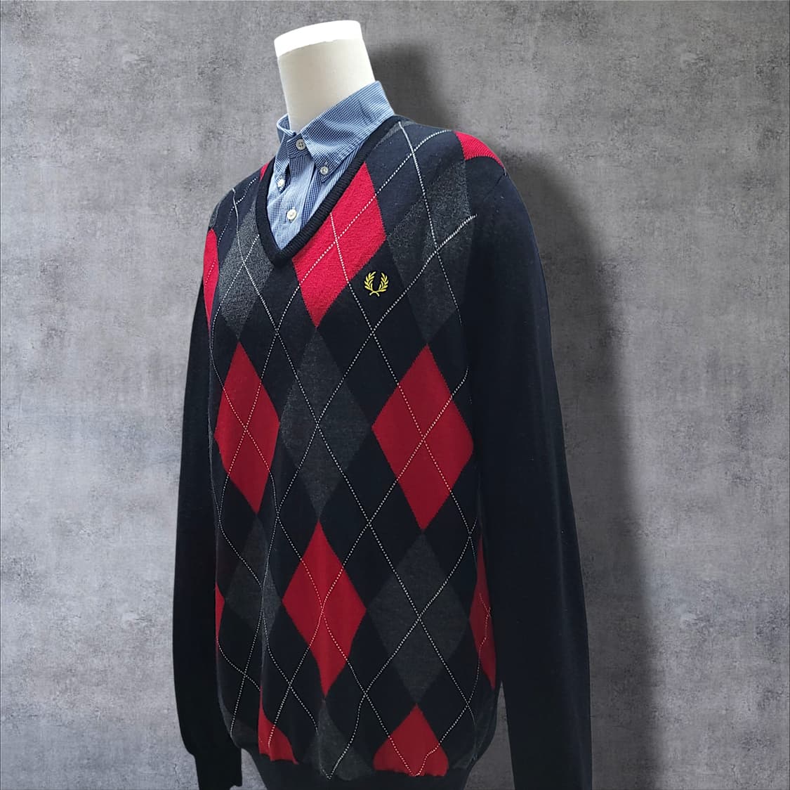 [L] 프레드페리 아가일 브이넥 메리노울 스웨터 니트 상품이미지3