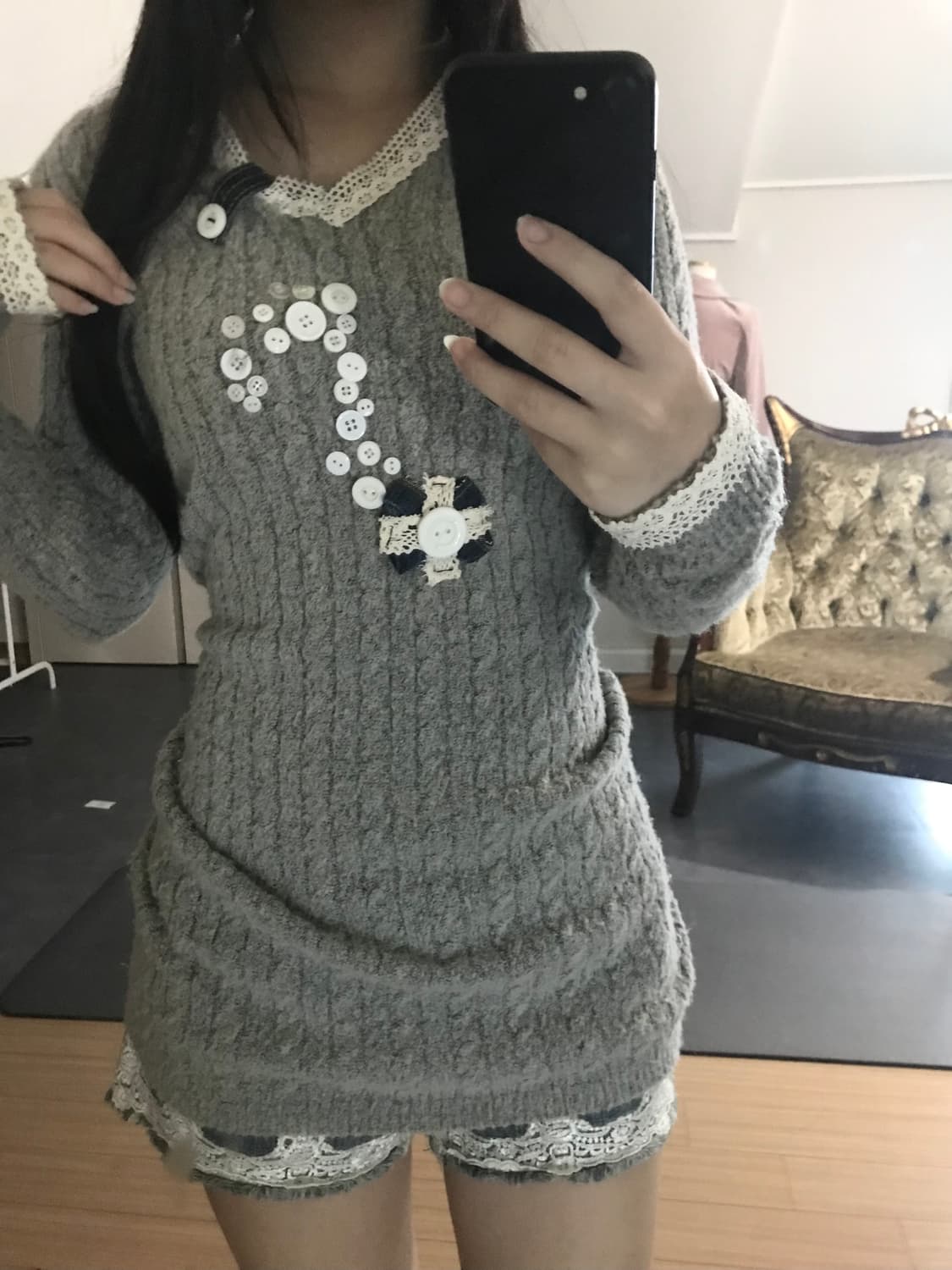 Musical Note Button Knit Dress 상품이미지2