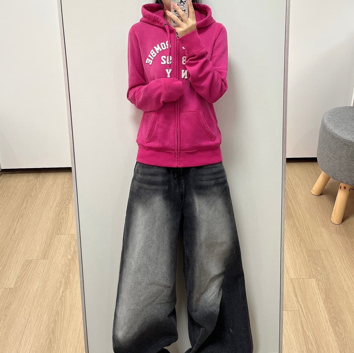 아베크롬비 슬림핏 자수로고 핑크 후드집업 상품이미지1