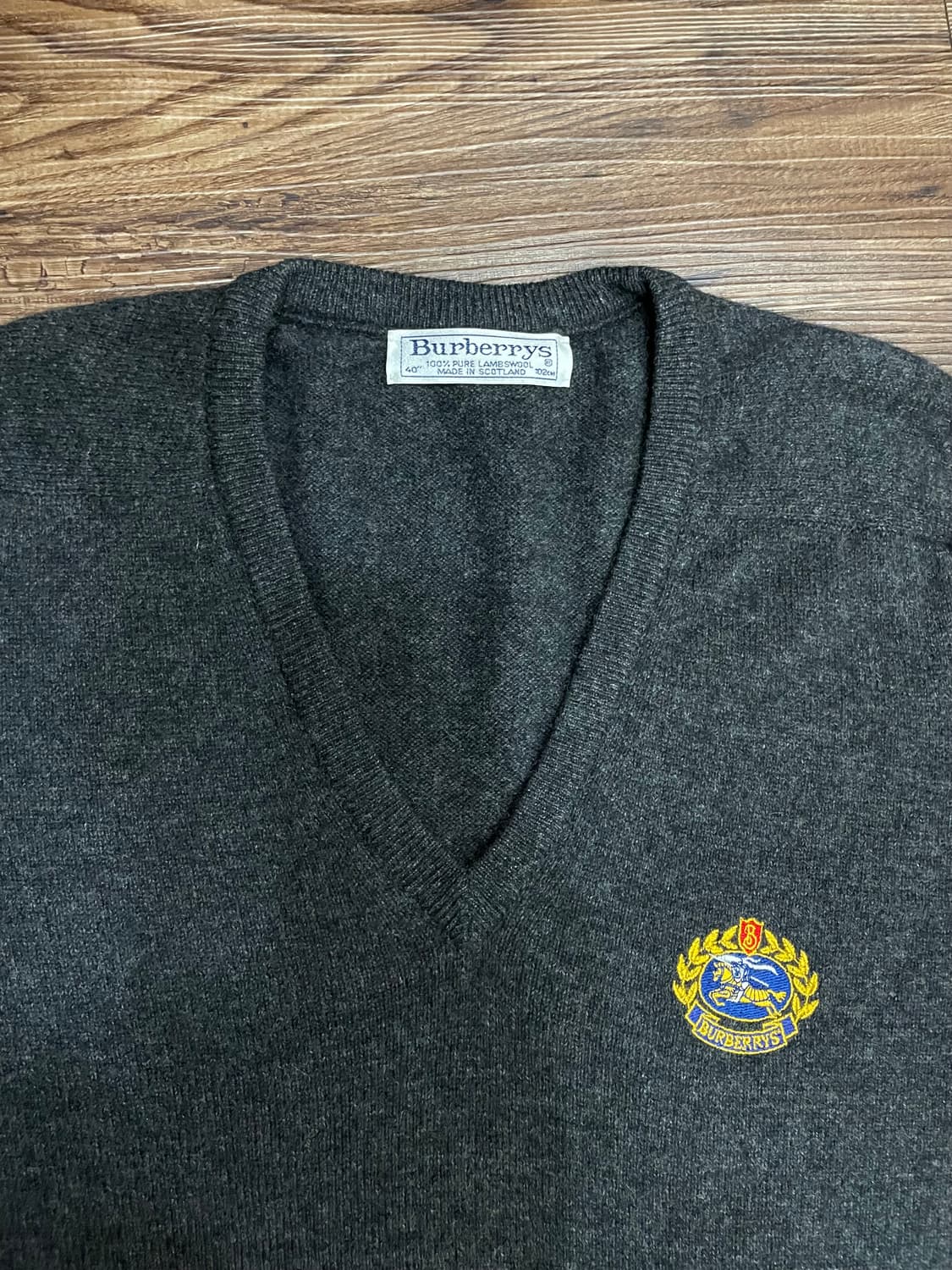 90s 버버리 퓨어 램스울 스웨터 니트 그레이 상품이미지2