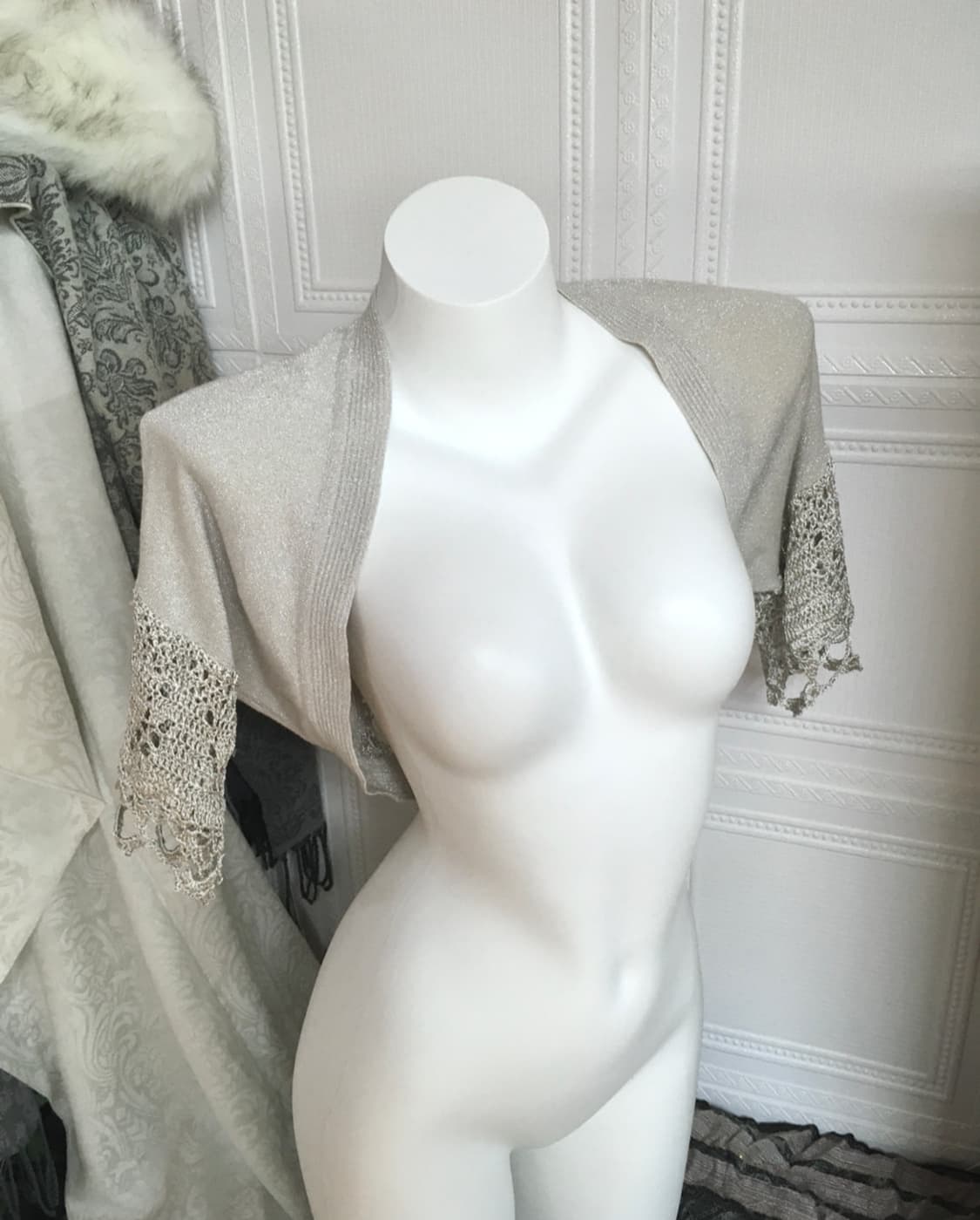 Inpysecond 실버 네트 볼레로 가디건 상품이미지1