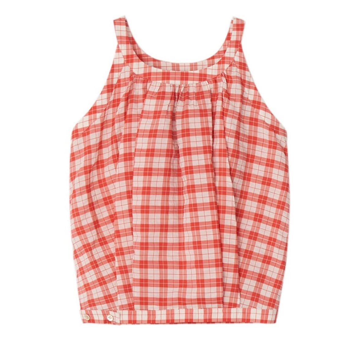 언쿡드 체크 볼륨 슬리브리스 블라우스 상품이미지2