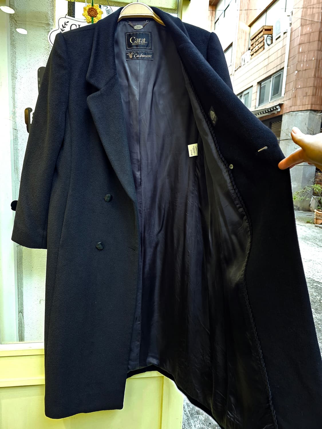 Carat by Sanyo 블랙 퓨어 캐시미어 테일러드 더블 코트 상품이미지6