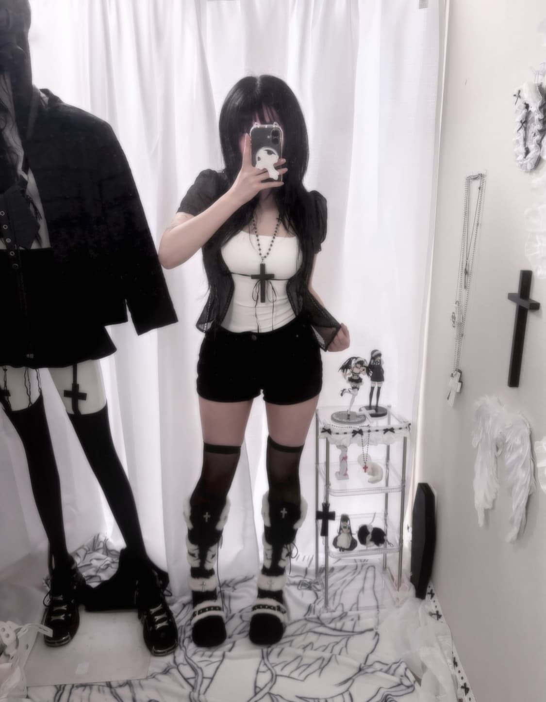 도트 레이스 퍼프소매 가디건 상품이미지2