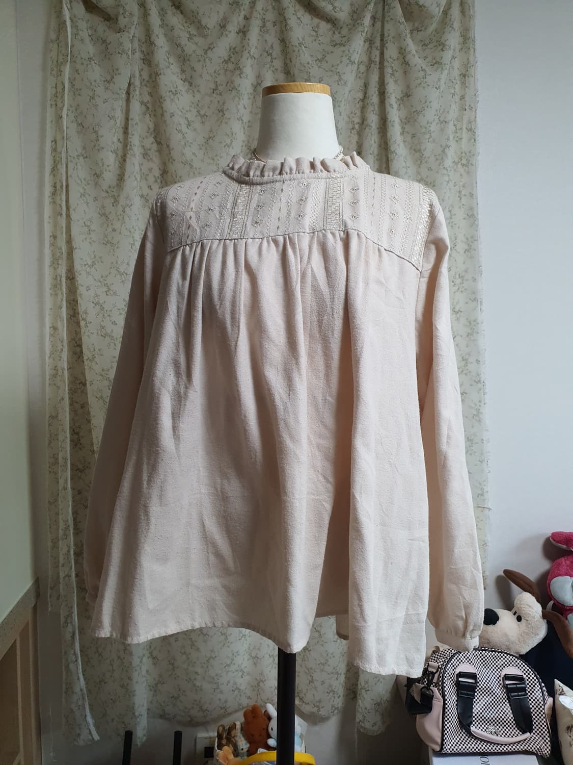 [일본빈티지] 레이스 넥 블라우스 아이보리 모리걸 상품이미지1