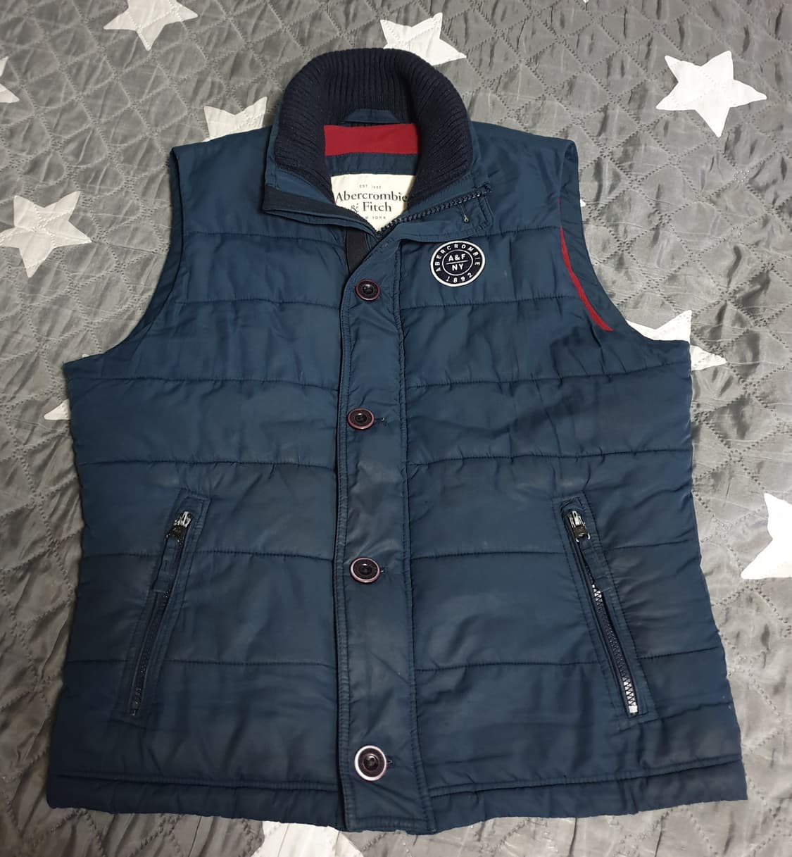 아베크롬비 니트배색 기모 경량패딩 조끼 네이비 (M) 상품이미지1