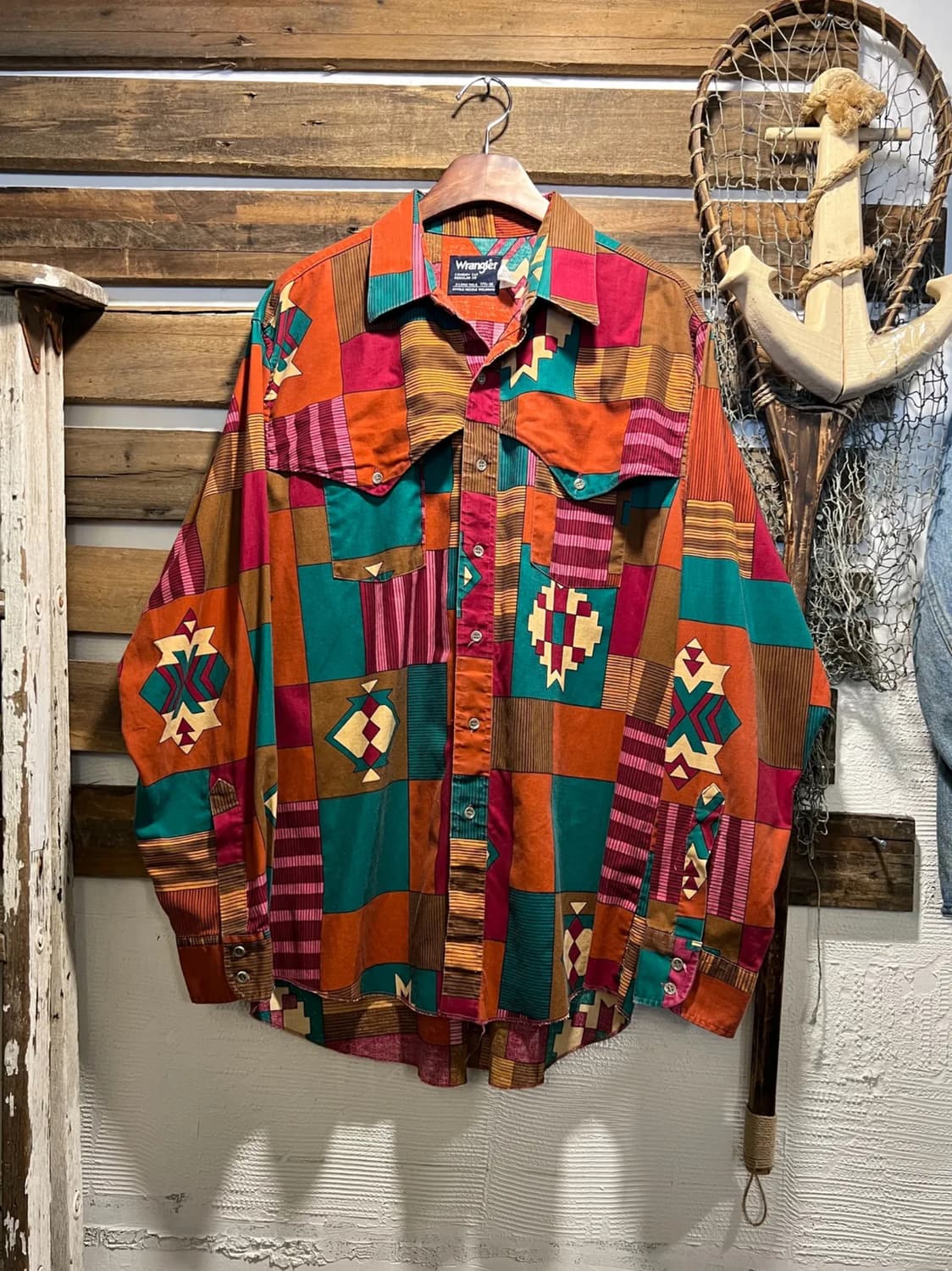 [XL]80's 랭글러 Cowboy Cut 빈티지 패턴 웨스턴 셔츠 상품이미지1