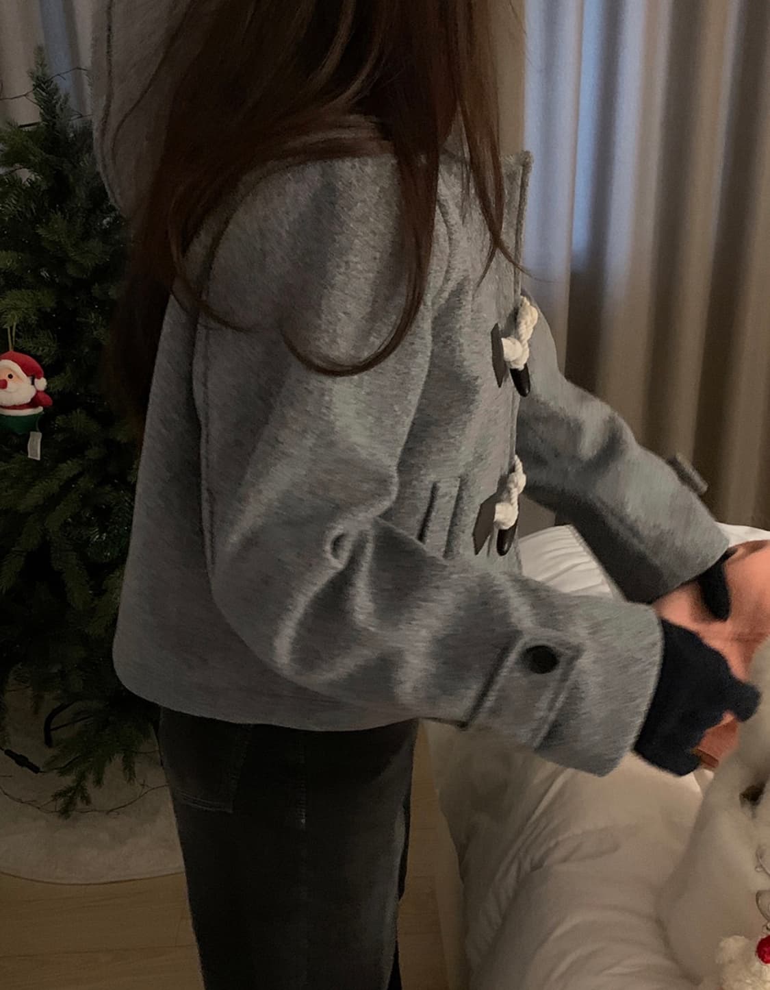 소녀레시피 헤이즐 더플 떡볶이 후드 숏 코트 그레이  상품이미지3