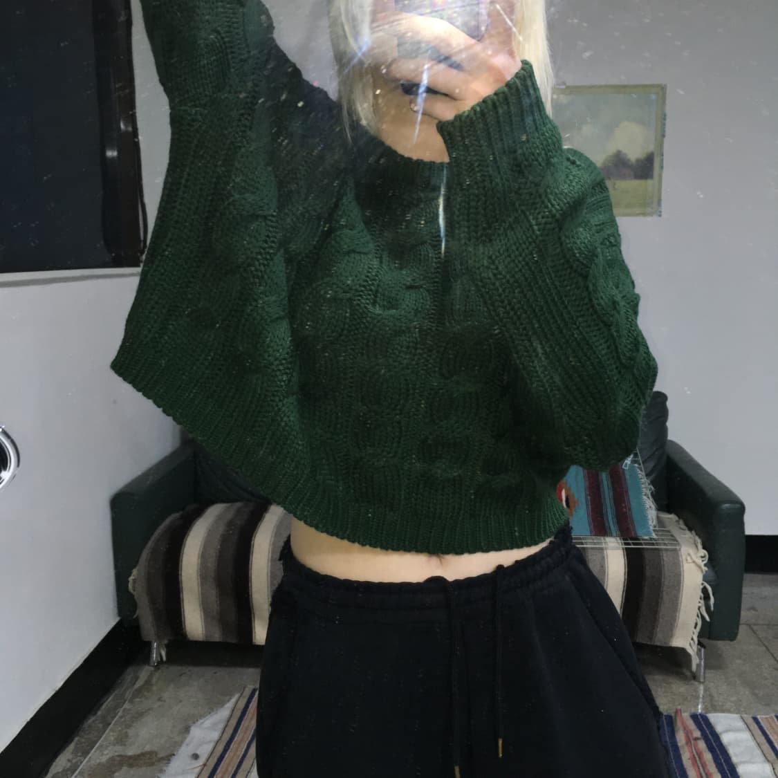 투티/0324 DEAREST 크롭 숏 니트 스웨터 꽈배기 그린 새상품 상품이미지1