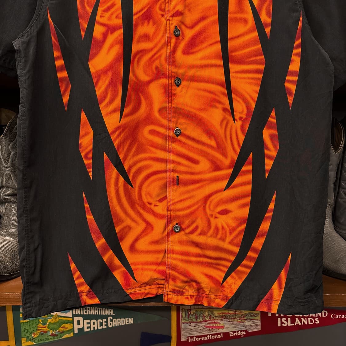 할리데이비슨 플레임 스컬 그래픽 하프 바이커 셔츠 N1075 상품이미지4