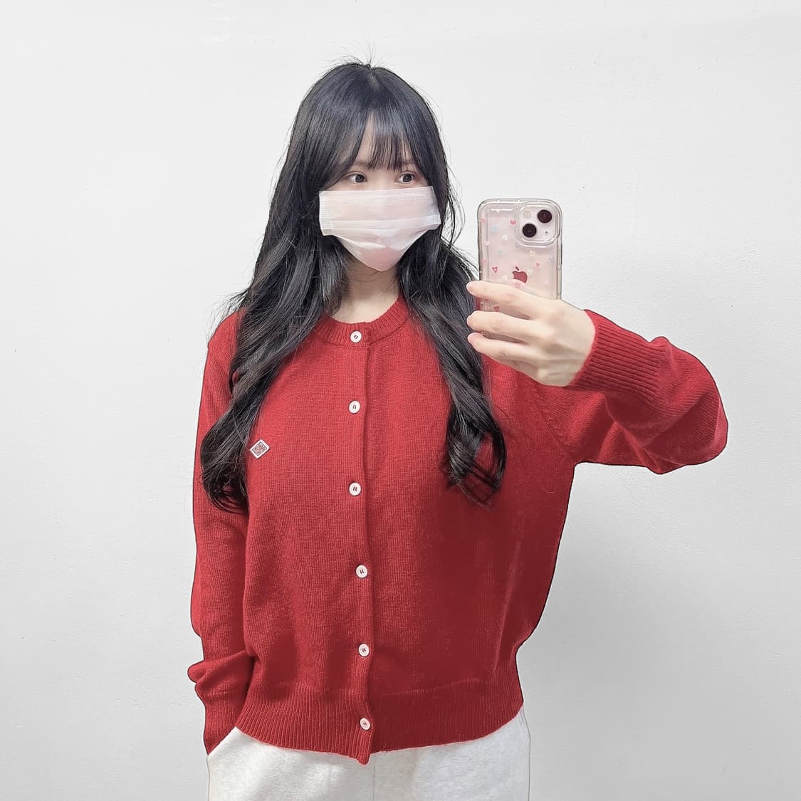 단톤 Danton 울 크루넥 라운드 가디건 니트 레드 상품이미지1