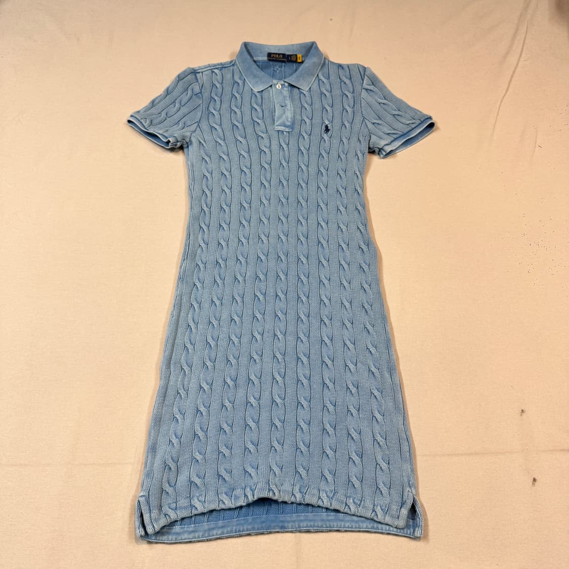 L) 폴로 랄프로렌 가먼트다이 케이블 니트 원피스 하늘색 상품이미지1