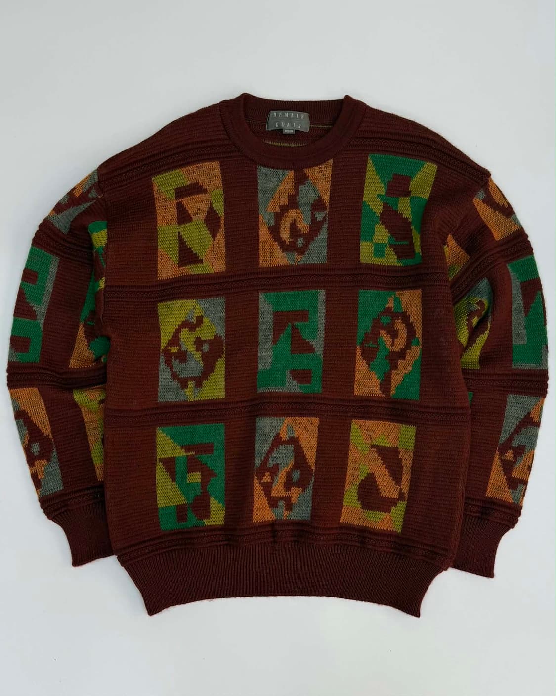 [M] Japanese vintage 90s 울 자카드 크루넥 니트 스웨 상품이미지1