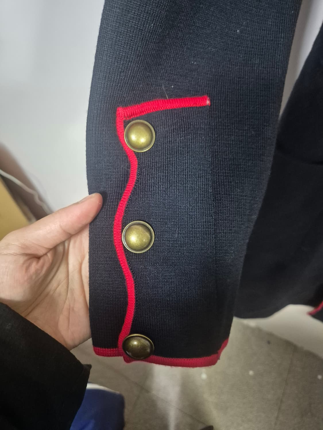 자라 네이비 레드 배색 롱 코트 상품이미지8