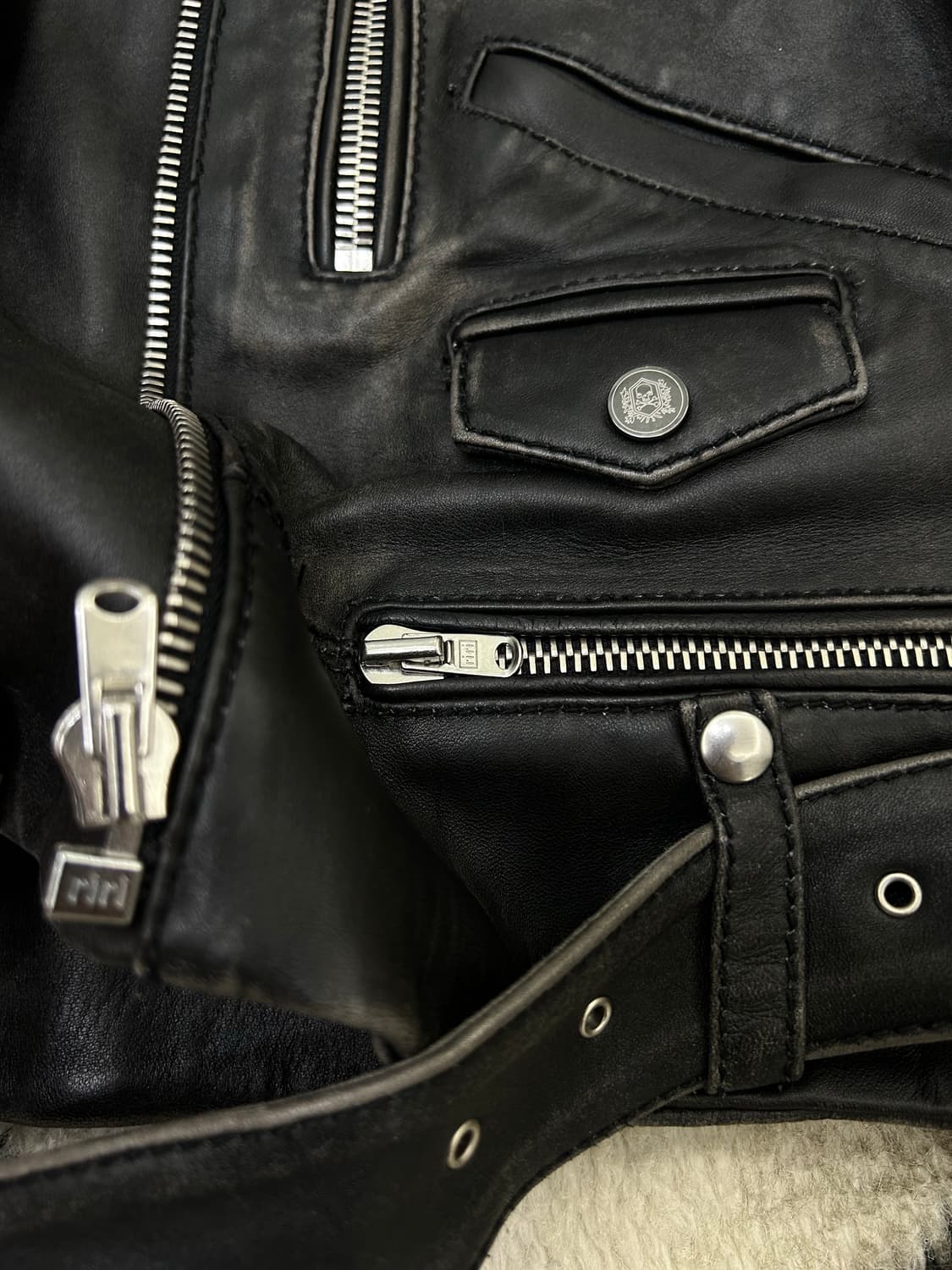 [XS]더 쿠플스 램스킨 가죽 워싱 바이커 자켓/블랙 상품이미지6