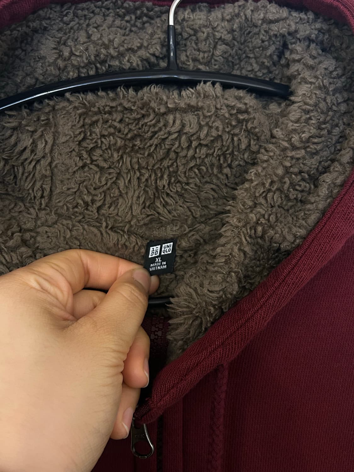 유니클로 양털 후드집업 XL 버건디 상품이미지2