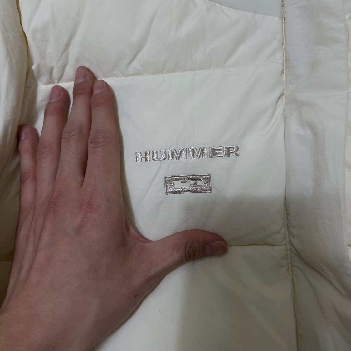 험머 남성 로고 화이트 후드 패딩 XL/105  상품이미지4