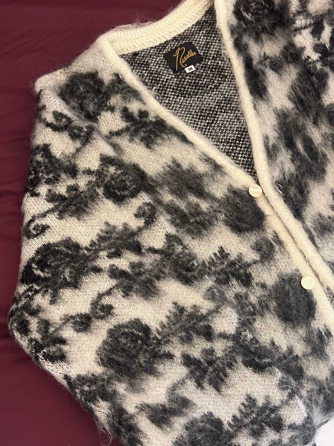 니들스 모헤어 로즈 가디건 화이트 블랙 M 상품이미지3