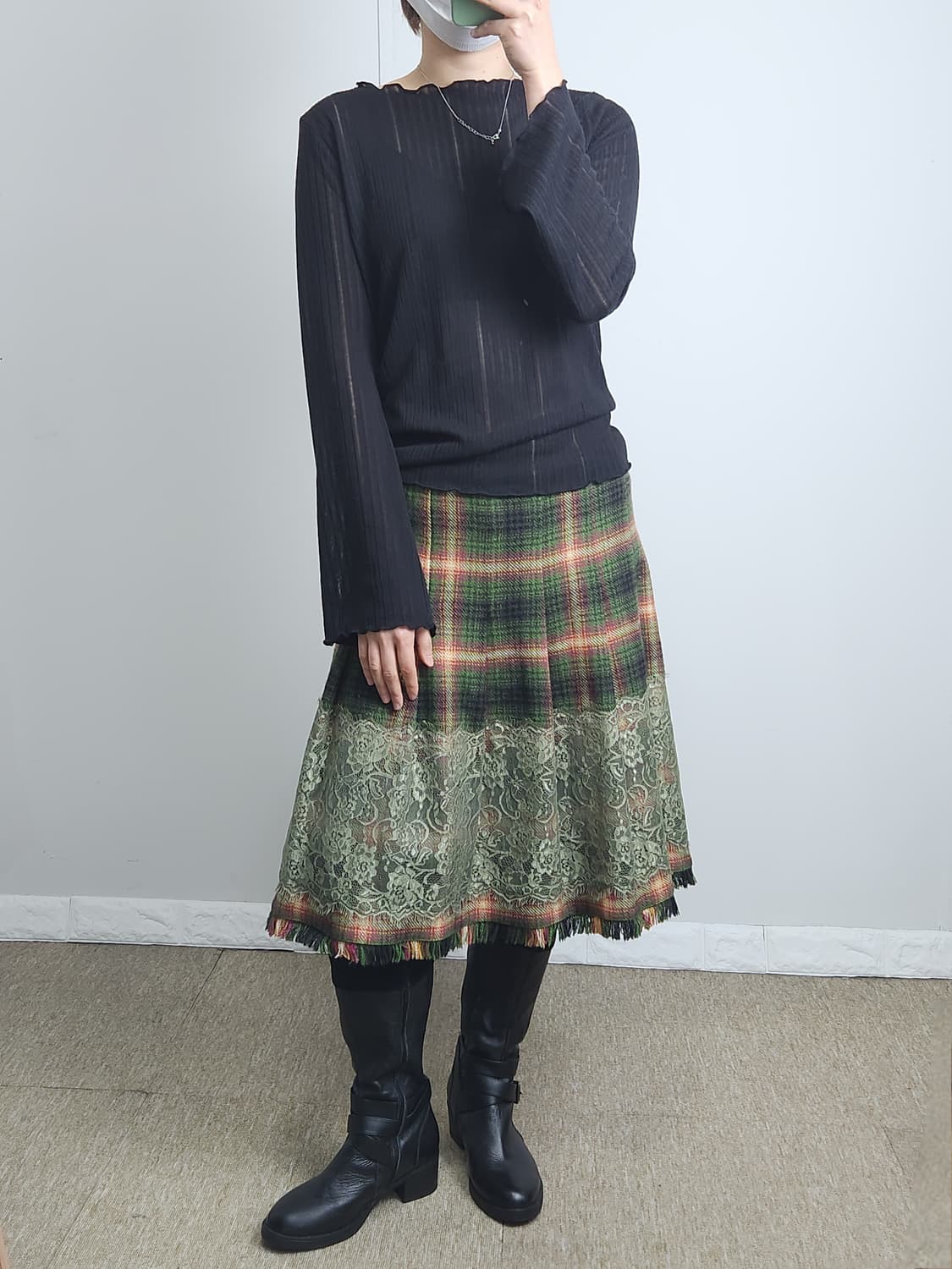 체크 플리츠 테슬 스커트 상품이미지2