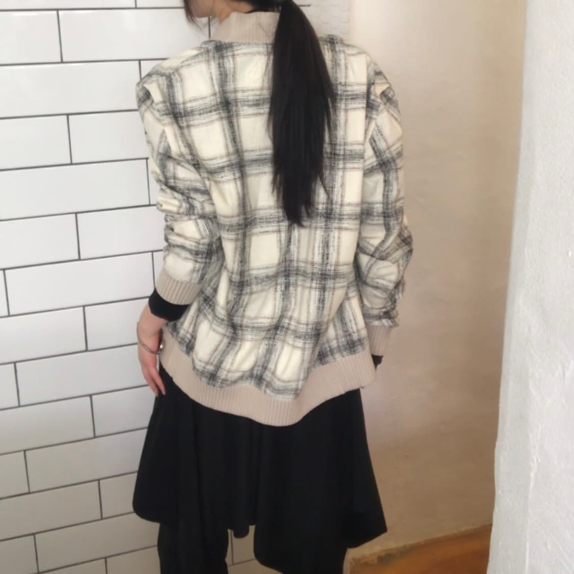 체크 패턴 집업 블루종 상품이미지4