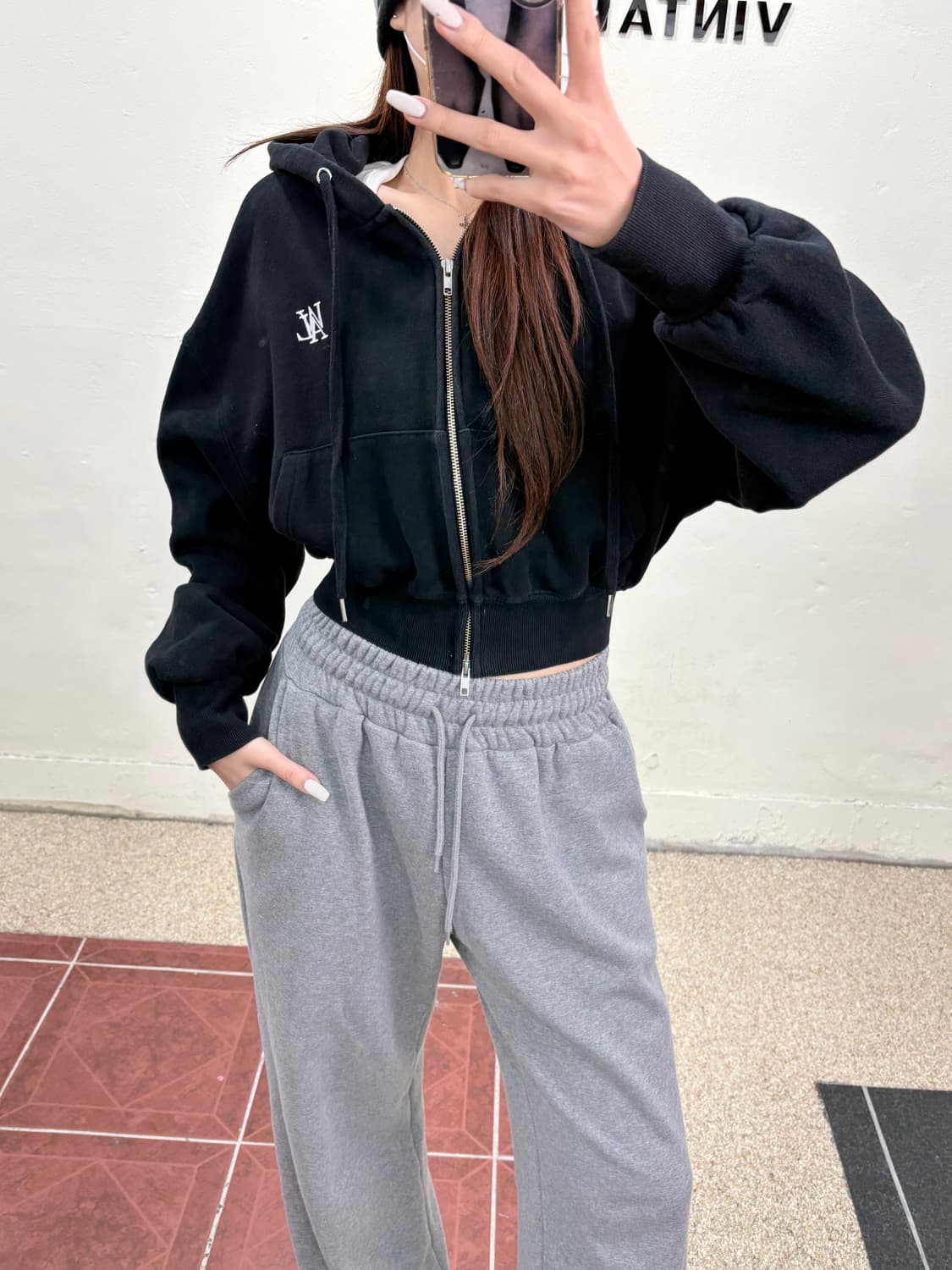 우알롱 후드집업 블랙 상품이미지1