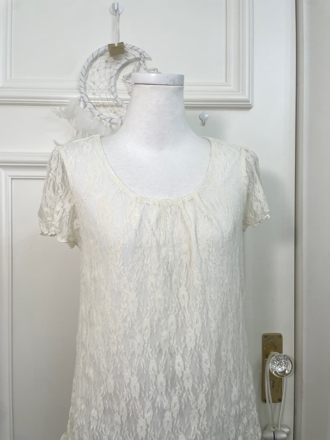 AXES FEMME beige crochet bow point knit 상품이미지10