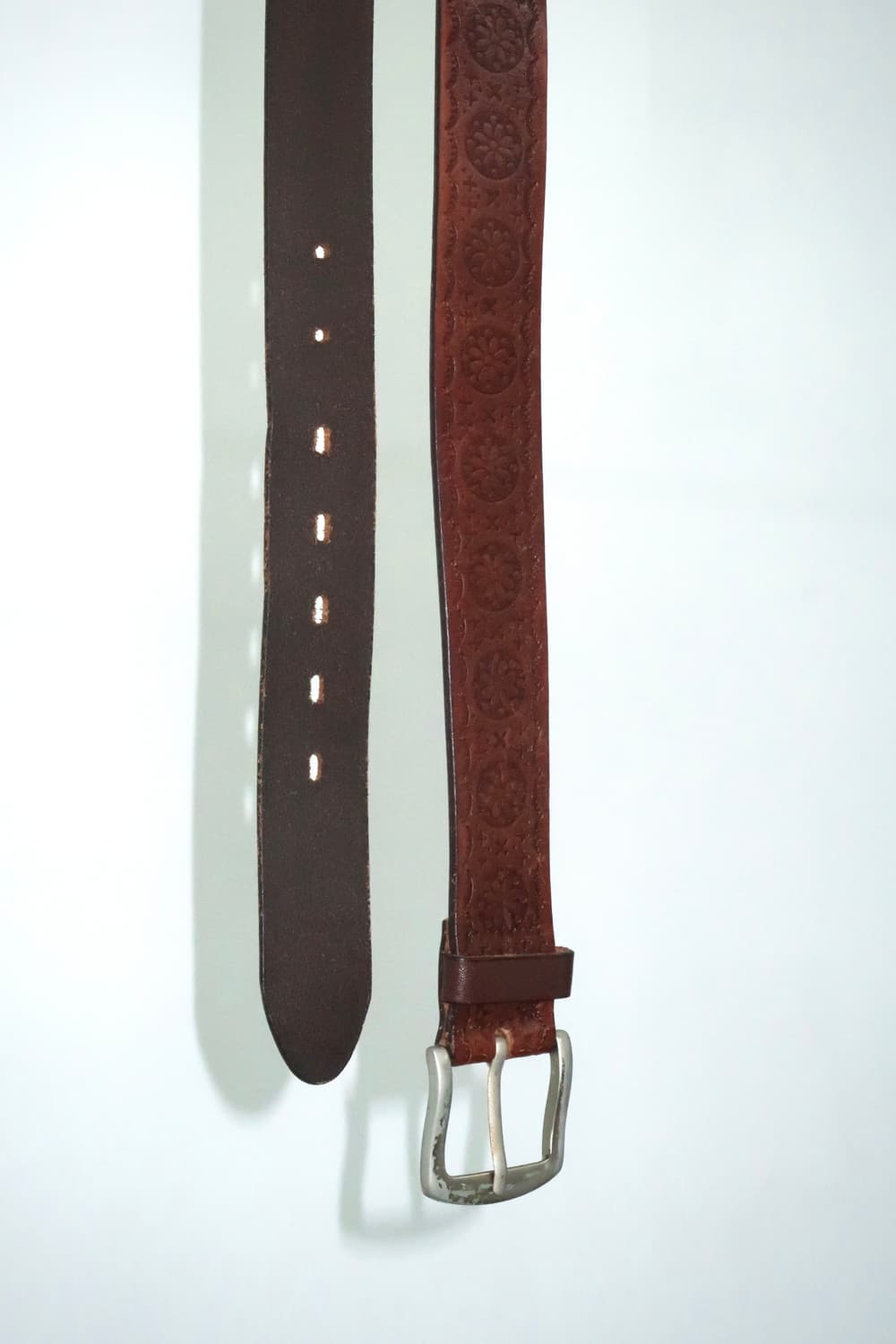 에스닉 플라워 브라운 가죽 벨트 Brown leather belt 상품이미지2