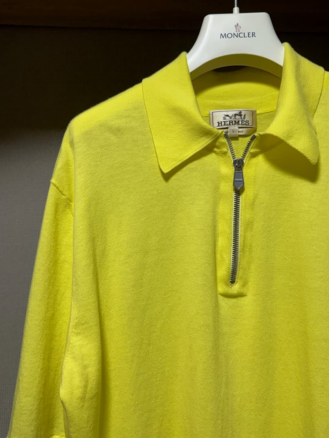 에르메스 코튼 하프 집업 반팔 폴로 셔츠 옐로우 L 상품이미지2