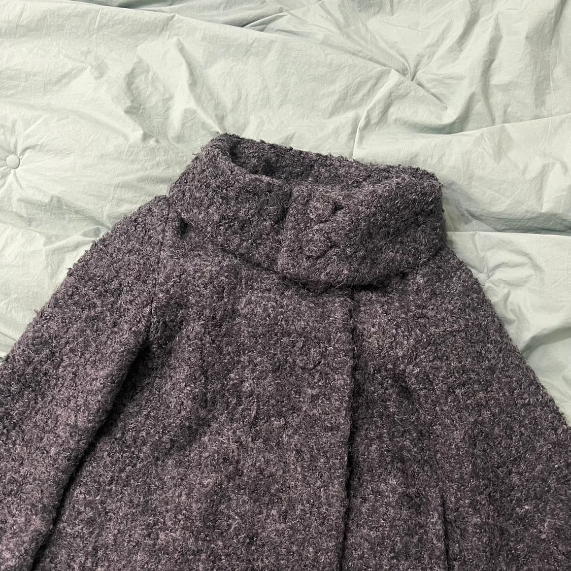 모리걸 갸루 데일리 빈티지 차콜 케이프숏 부클 자켓 코트 상품이미지3