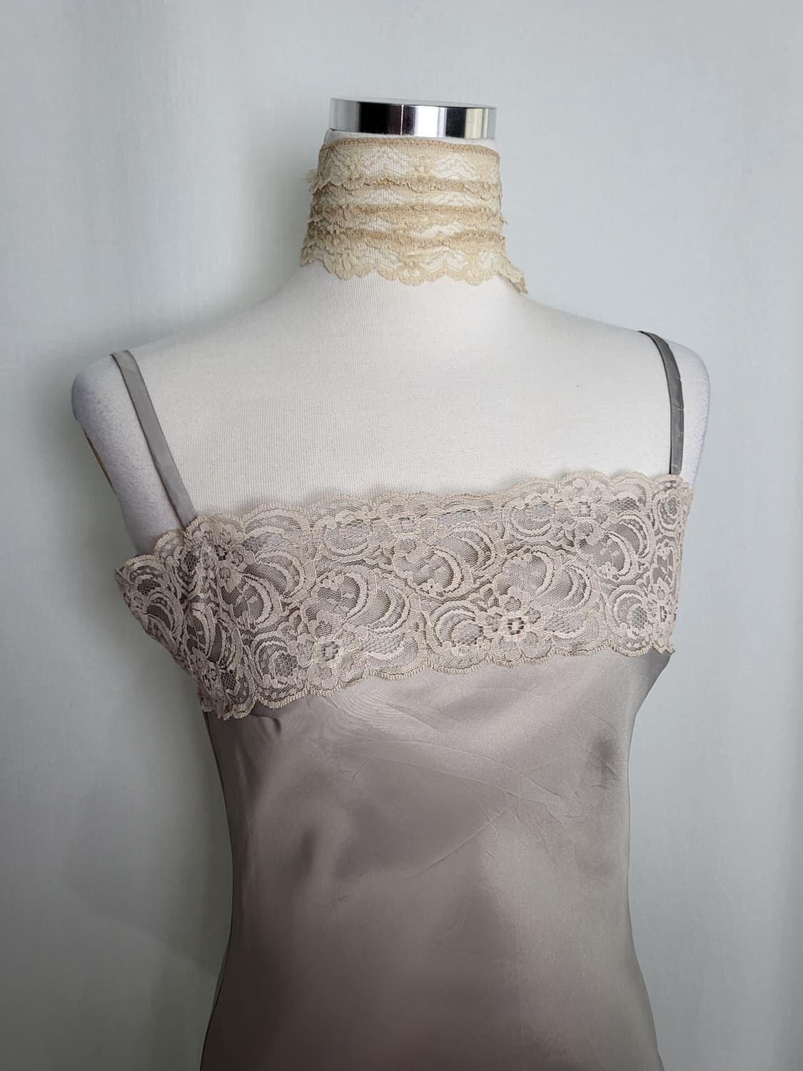 빈티지 실버 베이지 새틴 슬립 원피스 상품이미지3