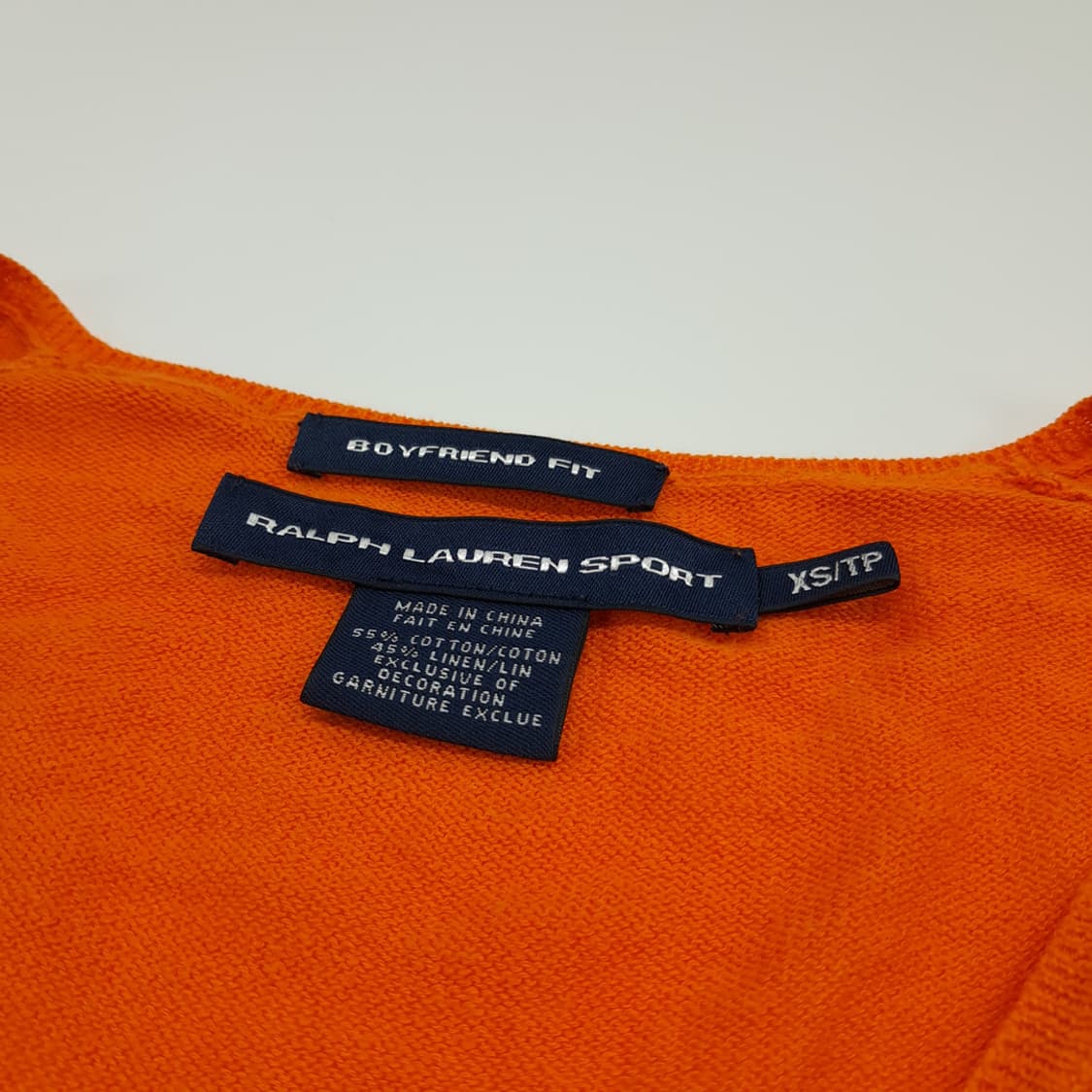 CN748W XS 폴로 랄프로렌 오렌지 V넥 코튼린넨 긴팔 니트 스웨터 상품이미지4