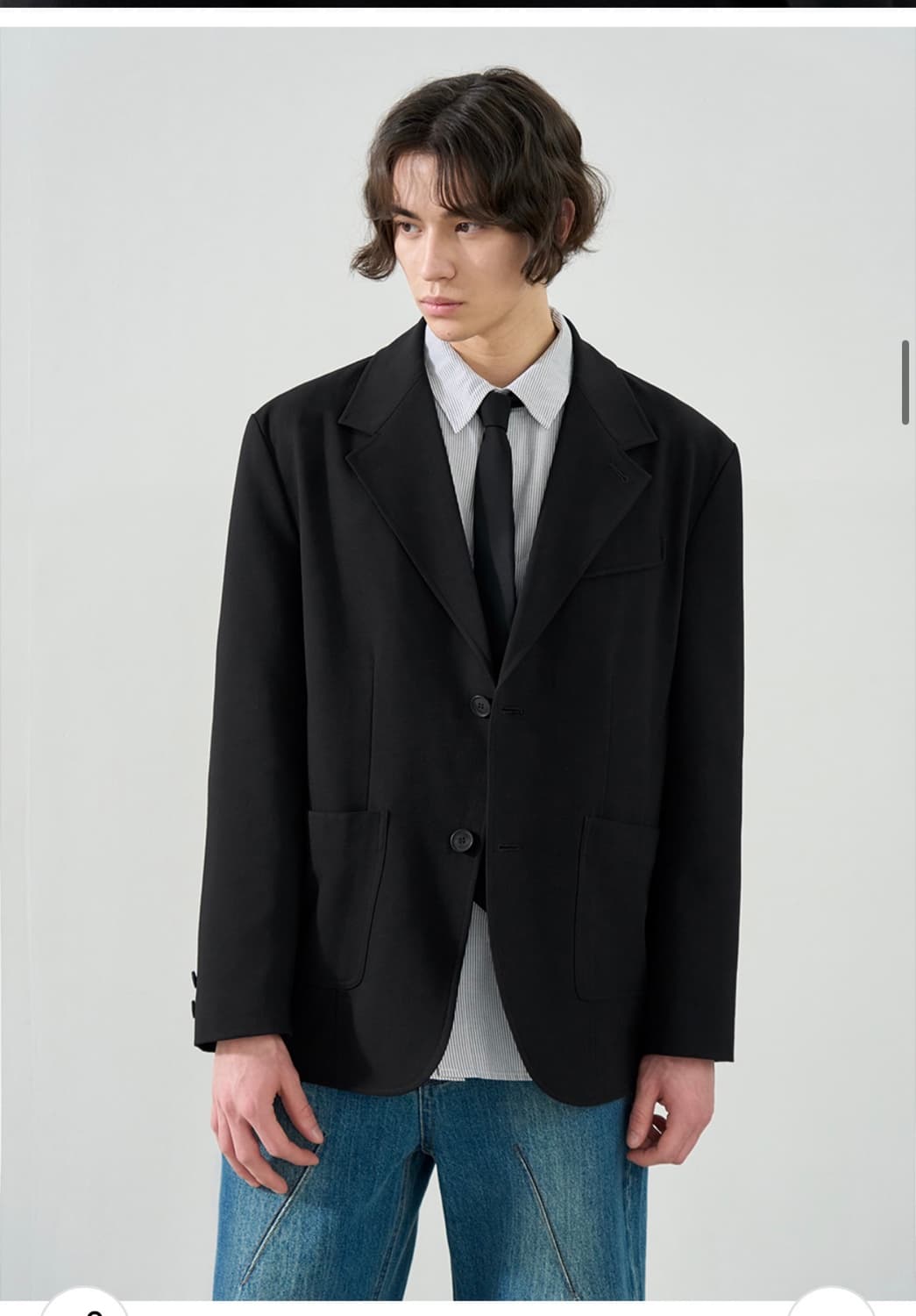 (새상품)(L)드로우핏 오버사이즈 바인딩 울 블레이저 [BLACK] 상품이미지1
