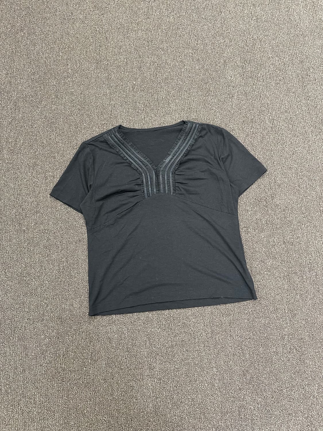 42)Japanese vintage 여성 블랙 v넥 레이스 반팔 상품이미지2