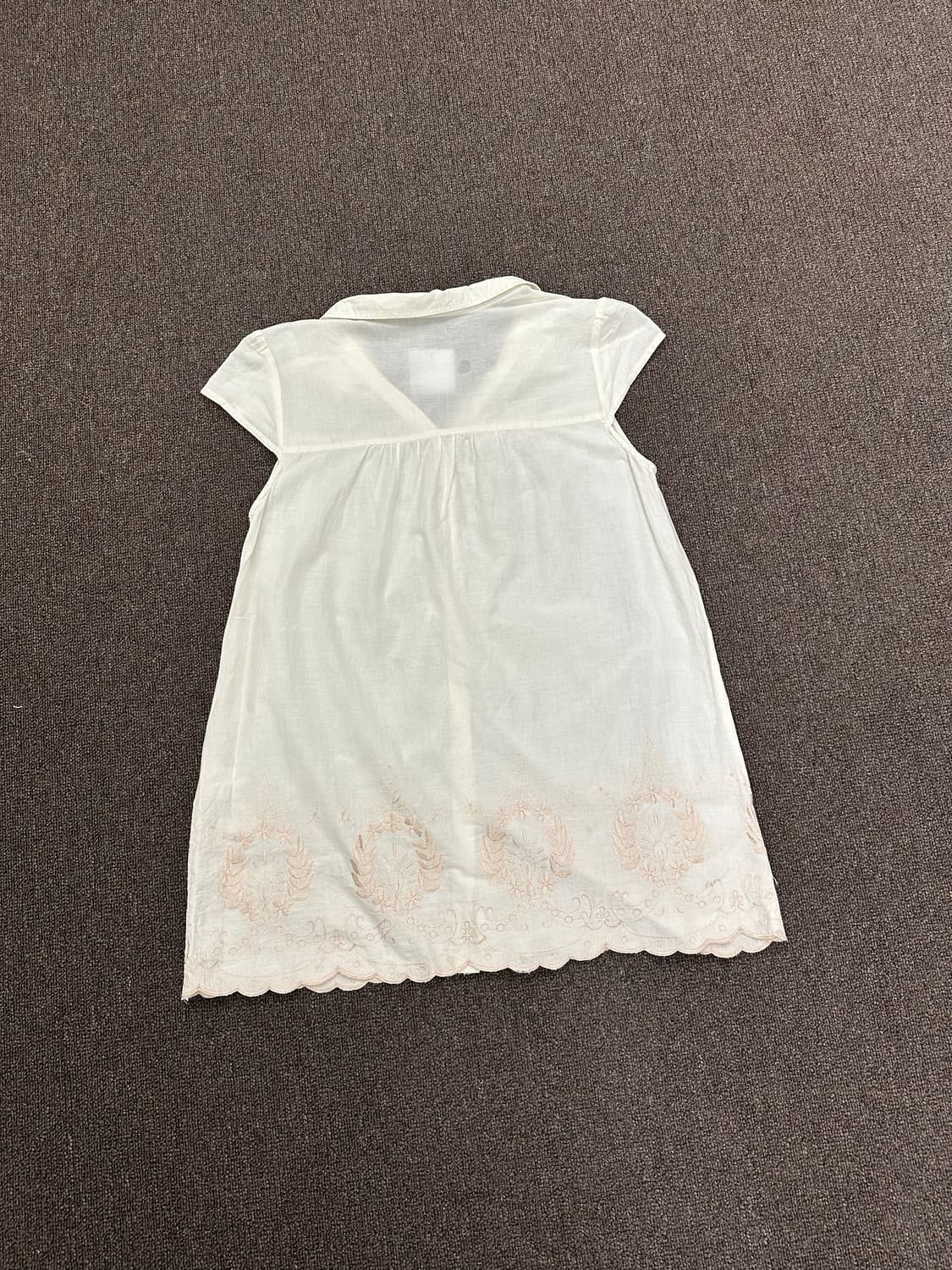L)Japanese vintage 여성 핑크 자수 화이트 반팔 셔츠 상품이미지5