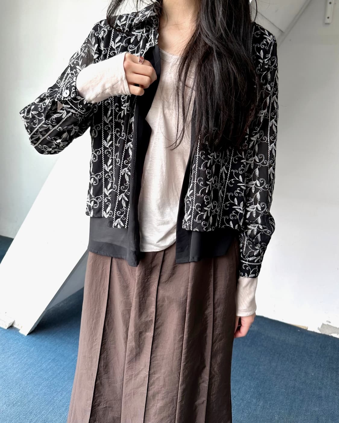 Sheer fabric layer design blouse shirt 상품이미지8