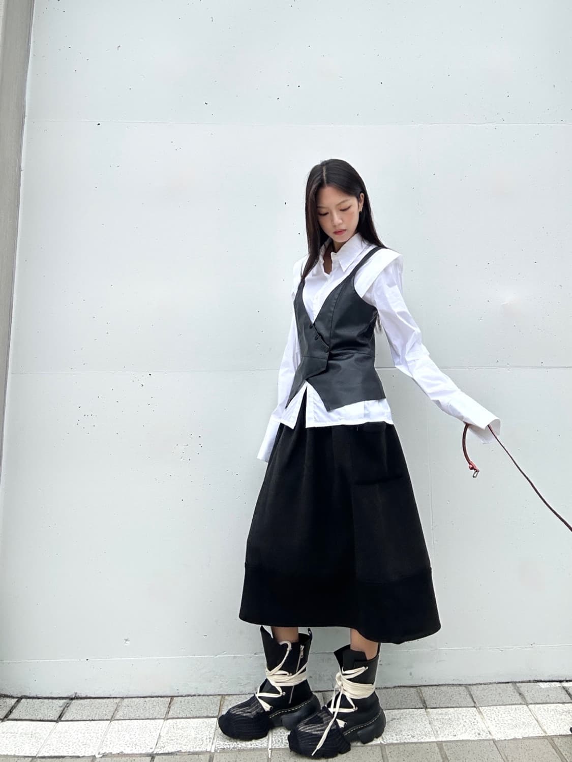 Warm soft banding skirt / black & grey 상품이미지5