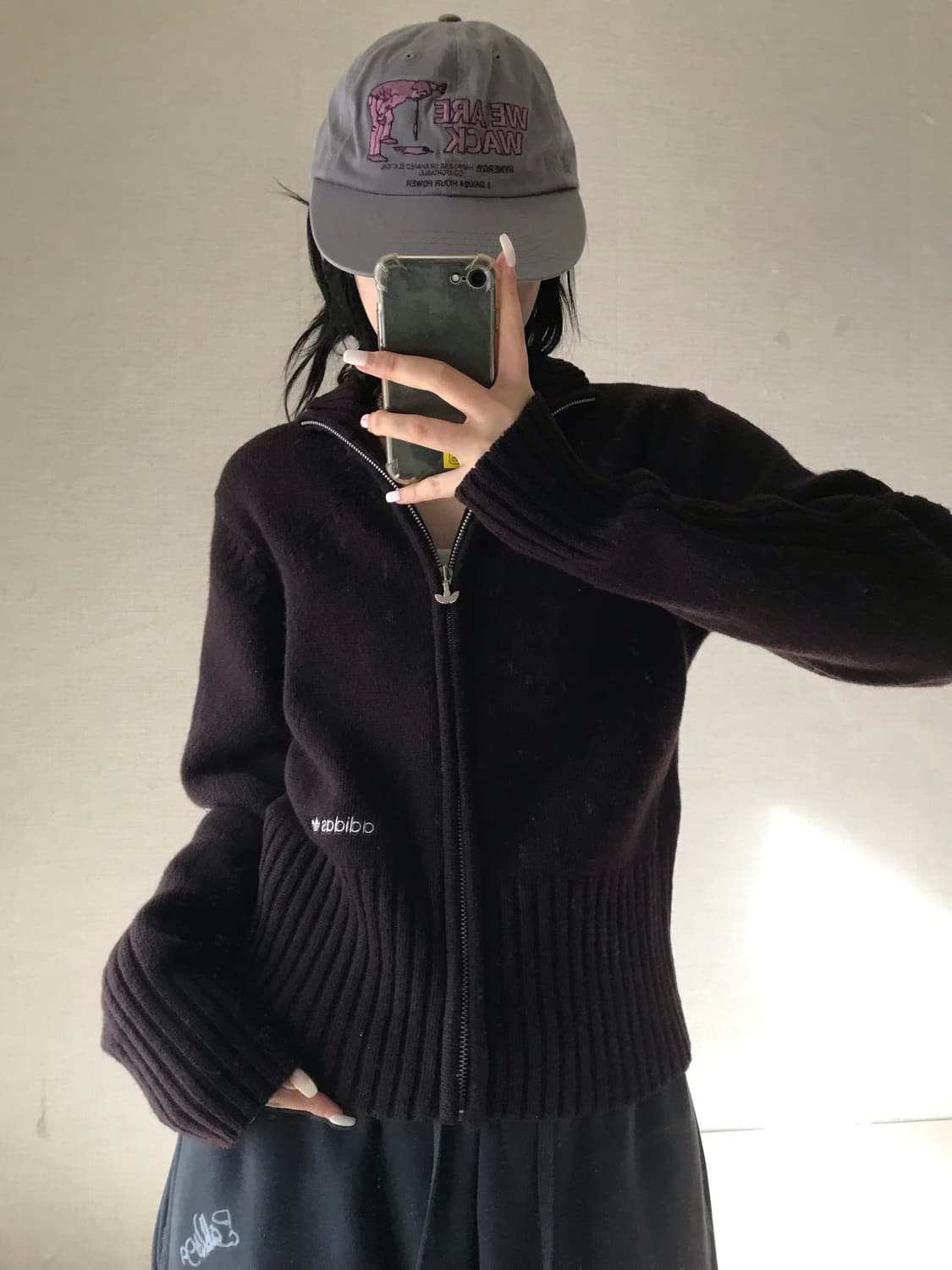 아디다스00s 버건디브라운 니트집업 상품이미지2