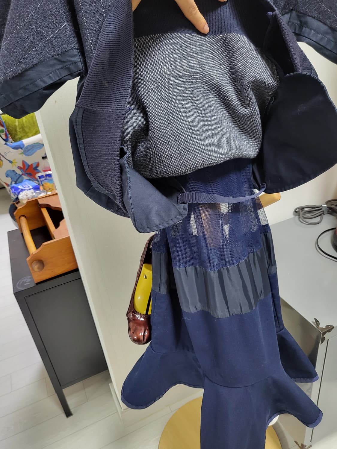 Sacai 네이비 린넨.면 니트 원피스44-66 상품이미지5