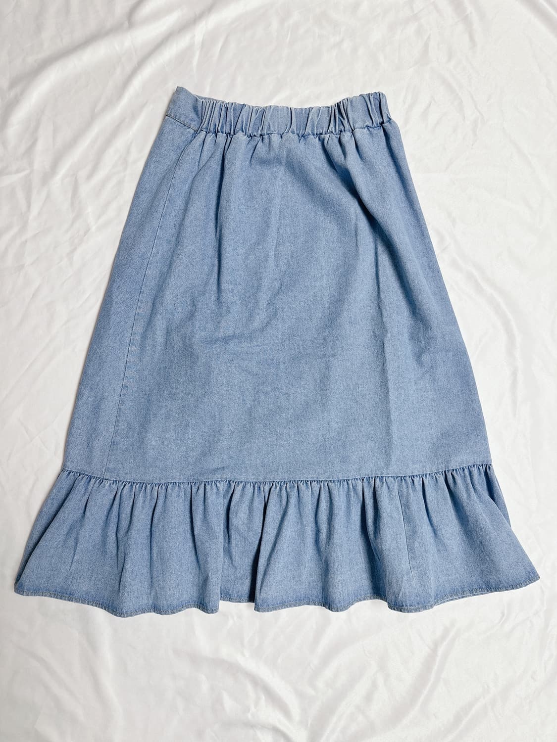 LAP 버튼포인트 사선 프릴 데님스커트 상품이미지2